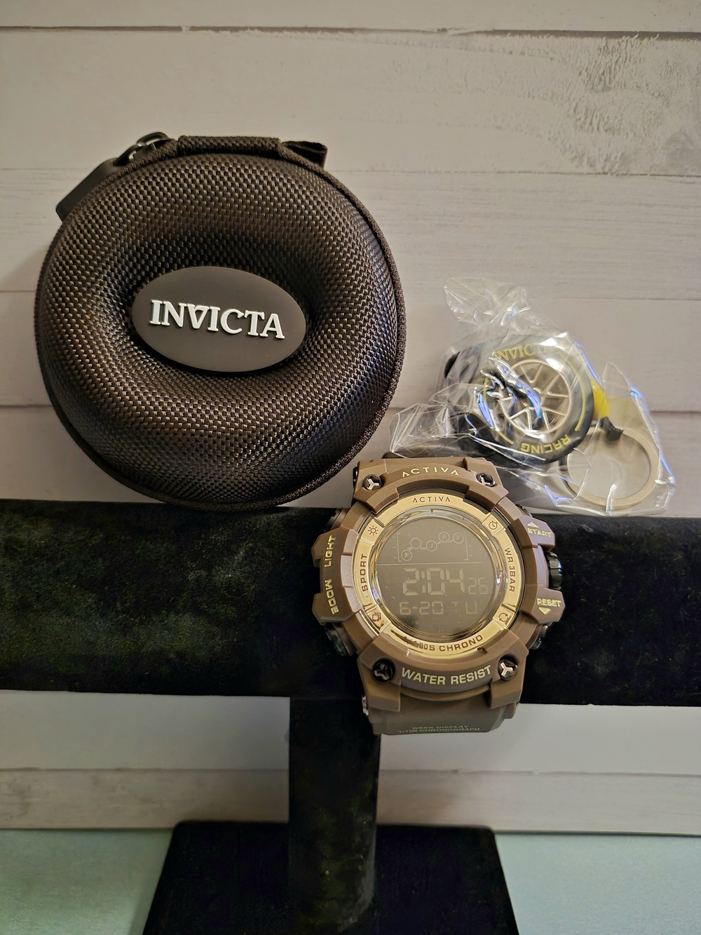 Invictor Digital Watch in Brown with Gold-Tone Bezel